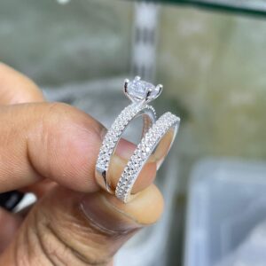 silver engagement and wedding ring set