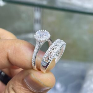 silver Engagement and wedding  ring set